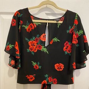 Red flower crop top